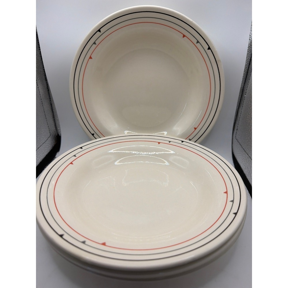 4 Oxford Brazil Ceramic Soup Bowl Black Green Red Stripes & Triangles